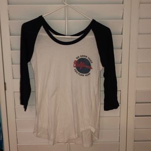 Brandy Melville White & Navy 3/4 Tee
